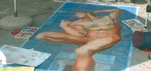 Chalk painting of Male Nude from Michelangeloâ€™s â€œThe Creation of the Sun and Moonâ€ The Sistine Chapel